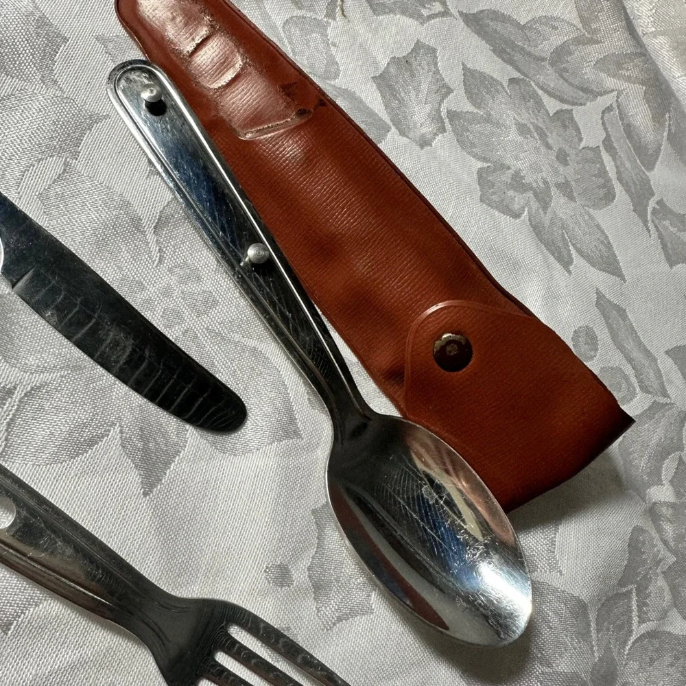 Vintage Military Style Hobo Utensil Set Silver Nesting Scouts Camping Flatware